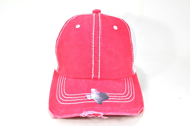 TS-013 PIGMENT VINTAGE THICK STITCH MESH CAP CORAL/WHITE